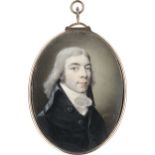 van den Berg, Gijsbertus Johannes: Miniatur Portrait eines langhaarigen jungen Mannes in ge...