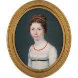Französisch: um 1810. Miniatur Portrait eines Mädchens mit Korallensc...