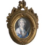 Carriera, Rosalba - Werkstatt: Miniatur Portrait einer jungen Frau mit Blumen im gepude...