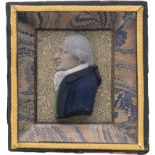 Deutsch: Ende 18. Jh. Miniatur Wachs Portrait eines Mannes mit Pe...