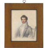 Blaize, Candide: Miniatur Portrait eines jungen Mannes in hellgrauer Jack...
