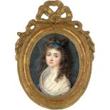 Guérin, Jean-Urbain: Miniatur Portrait einer jungen Frau mit blauem Band im l...
