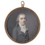 Pinet, Nicolas [?]: Miniatur Portrait eines jungen Mannes in grauer Jacke