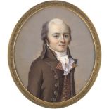 Guillon, Charles-Nicolas: Miniatur Portrait eines jungen Mannes in brauner Jacke u...