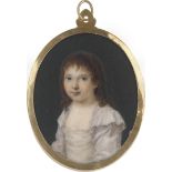 Französisch: um 1790. Miniatur Portrait eines langhaarigen kleinen Mä...