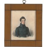 Blaize, Candide: Miniatur Portrait eines jungen Mannes in nachtblauer Jac...