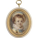 Fragonard geb. Gérard, Marie-Anne: Miniatur Portrait eines kleinen Jungen mit Hut im Locken...