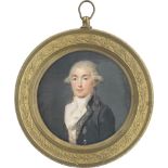 Villers: Miniatur Portrait eines jungen Mannes in graubrauner Jac...