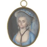 Französisch: um 1780. Miniatur Portrait einer jungen Frau mit Hut und...