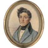 Vigneron, Pierre-Roch: Miniatur Portrait eines jungen Mannes in hellblauer Jack...