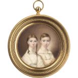 Russisch: um 1830/1840. Miniatur Portrait zweier Geschwister: Mädc...
