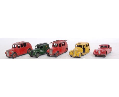 DINKY; A collection of 5x vintage Dinky diecast model cars, comprising of: 261 Post Office van, 2x fire engines and two other
