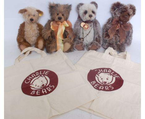 TEDDY BEARS; A collection of three Charlie Bears - each with labels etc, along with one Steiff teddy bear 001000, Charlie Bea