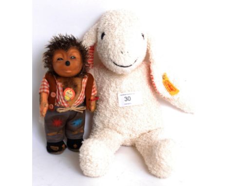 An original Steiff Mecki hedgehog, along with a Steiff Flopsy Bunny - both with original Steiff buttons and labels etc.