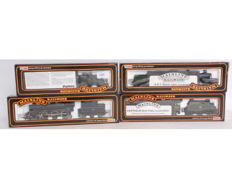 MAINLINE: A collection of 4x vintage Mainline 00 gauge railway trainset locomotives, comprising of: Manor Class loco, Scot Cl
