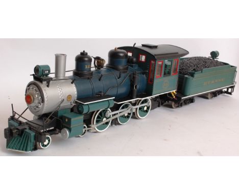 RAILWAYS: A G Scale garden railway electric Bachmann Spectrum locomotive train engine with tender, 'emits real smoke'.