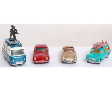 CORGI; A collection of 4x vintage Corgi diecast model cars to include James Bond Gold Aston Martin DB5, Jaguar E Type, Commer