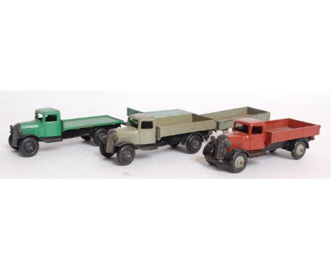 DINKY; 3x diecast; An original vintage 1950's Dinky 25t green truck and trailer, along with another Dinky pickup / tipper tru