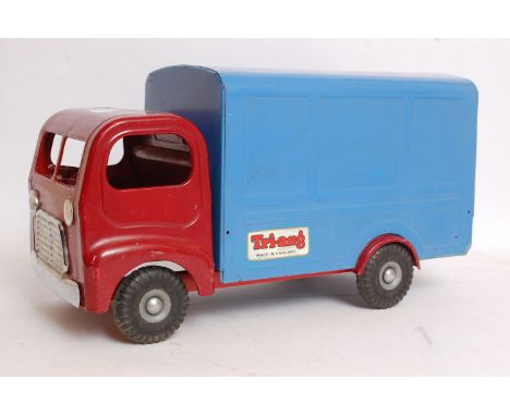 TRIANG; A vintage tinplate large Triang Toys metal box van with large wheels in red and blue. Triang label to side.