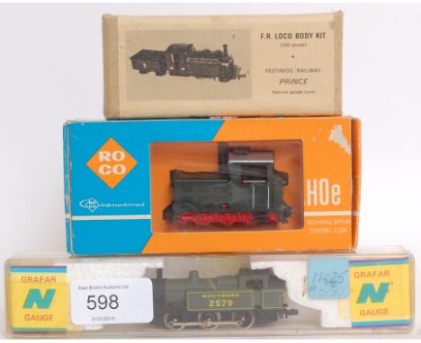 RAILWAYS: Three original N Gauge railway trainset locomotives comprising of; Grafar 2579, vintage Festiniog Railway FR Loco B