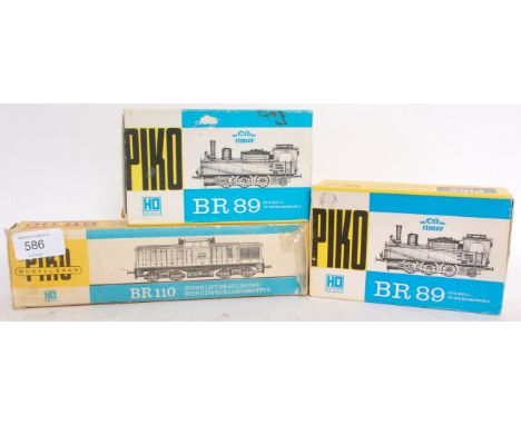 PIKO: A collection of 3x HO railway trainset locomotives comprising of; BR110, BR89 (x2). Each in original boxed.

NOTE: This