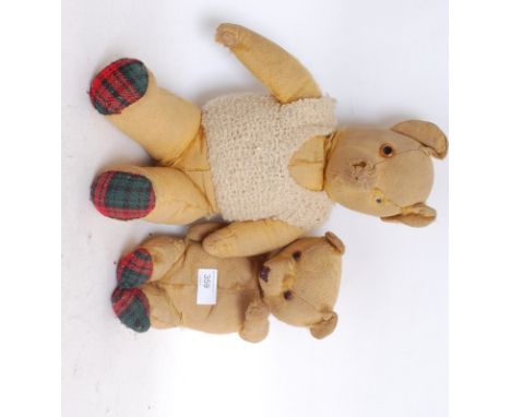 TEDDY BEARS; two vintage 1930's stuffed toy teddy bears