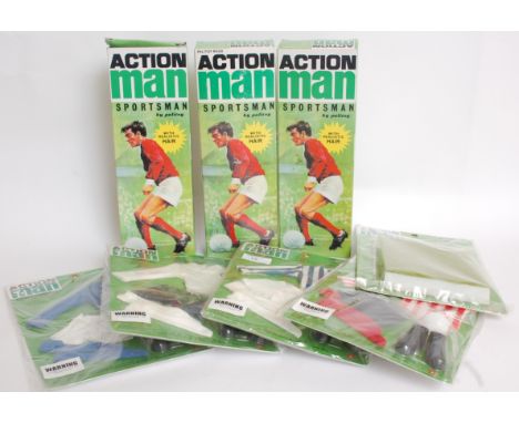 ACTION MAN: Three Action Man 40th Anniversary 2006 boxed Hasbro ' Sportsman ' figures along with 5x sealed packs of Sportsman