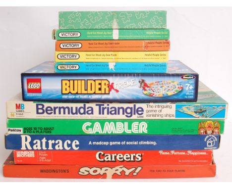 GAMES: A collection of 11x vintage board games to include Sorry, Careers, Ratrace, Gambler, Bermuda Triangle, Lego Builder, 5