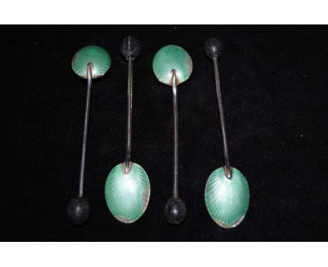 Silver and enamel coffee bean spoons x4