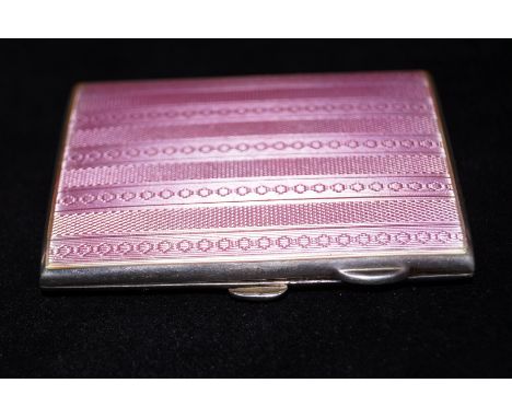 Silver and enamel cigarette/card case, rectangular form, the hinged lid with guilloche decoration the opposing side with engi