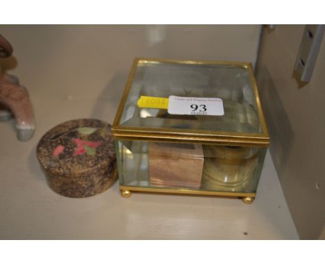 Two Pietra-Dura style trinket boxes; a glass trinket box and others