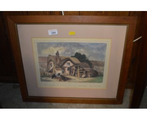 A framed and glazed coloured print "The House in Which Crabbe The Poet was Born, Alburgh Suffolk"