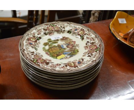 Ten Royal Staffordshire dinner plates, by Clarice Cliff