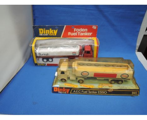Two Dinky die-casts, Foden Fuel Tanker 950 & AEC Fuel Tanker ESSO 945 both in plastic window/ display boxes
