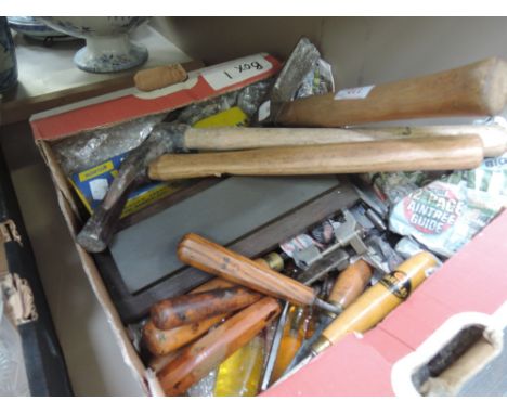 A selection of vintage woodwork building and joinery tools including hammers picks chisels etc. 