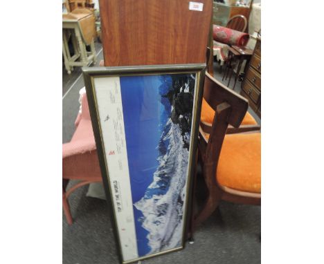 A photographic print, mountain interest 'Top of the World' and a vintage projector stand
