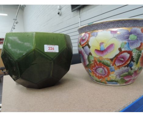 A Bretby faceted planter, impressed 1982 and a reproduction Chinese planter