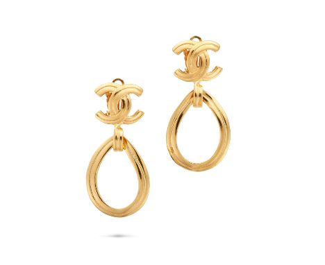 CHANEL VINTAGE CC TEARDROP CLIP-ON EARRINGS Each comprising an interlocking CC, with a textured teardrop shape drop, signed C