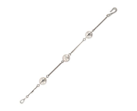 NO RESERVE CHANEL SILVER BALL BRACELET Comprising a silver chainlink bracelet with three silver ball accents, each engraved '