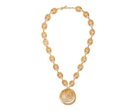 NO RESERVE BALENCIAGA VINTAGE SPIRAL NECKLACE Gold tone metal spiral necklace with a larger metal spiral pendant, signed Bale