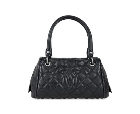 CHANEL CAVIAR TIMELESS CC BOWLER BAG Condition grade B+. Black quilted Caviar leather exterior with stitched CC logo at front