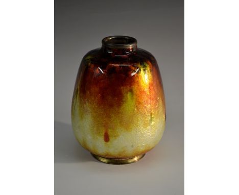 A Limoges enamel ovoid vase, by Henriette Marty (1902-1996), signed, painted in firey autumnal tones of red, orange and yello