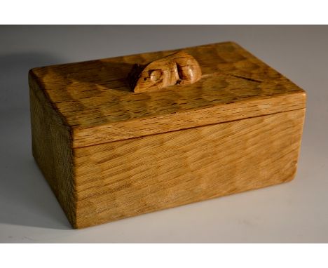 Robert Thompson Mouseman of Kilburn - an oak rectangular box, mouse handle, 18cm wide