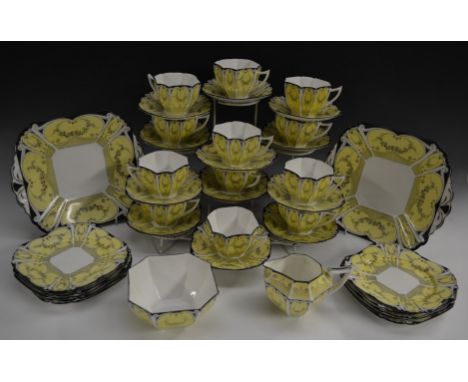 A Shelley Queen Anne shape Garland pattern tea service, for twelve, comprising two bread and butter plates,  twelve teacups, 