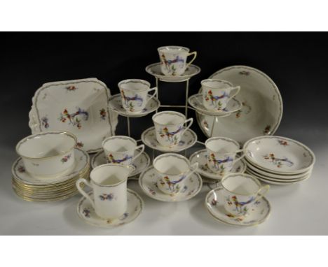 A Shelley Doric shape Versailles pattern eight-setting tea service, comprising tea cups, saucers and tea plates, two-handled 