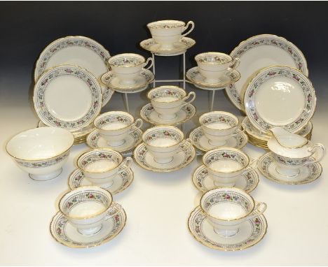 A Shelley China Gainsborough shape Trellis Rose pattern twelve-setting tea service, comprising tea cups, saucers and tea plat