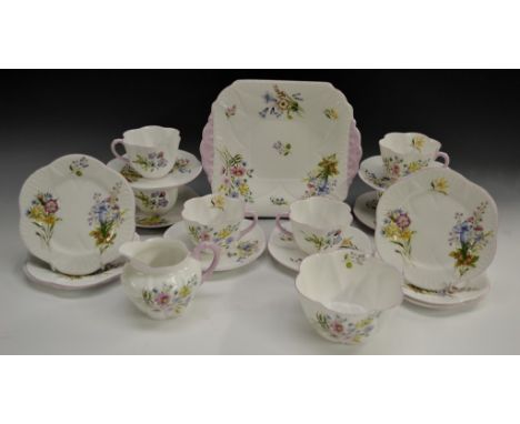 A Shelley Dainty shape Wild Flowers pattern tea set, comprising six teacups, six saucers, six tea plates, bread and butter pl