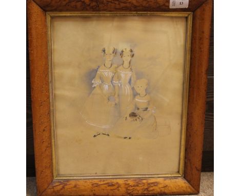BRITISH SCHOOL, PORTRAIT OF THREE GIRLS mixed media on paper 35cm x 28cm Framed, and under glass fair condition, image quite 