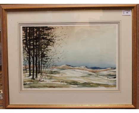 R WILSON, CAMPSIE FELLS IN WINTER watercolour on paper, signed and titled 30cm x 44cm Mounted, framed and under glass 