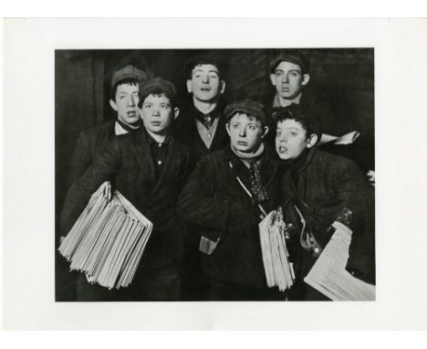 Artist: Lewis Hine (American, 1874-1940). Title: "Group of "Newsies" at the Brooklyn Bridge Starting Out at 1:00am in a Blizz